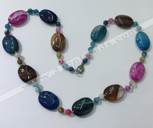 CGN222 22 inches 6mm round & 18*25mm oval agate necklaces