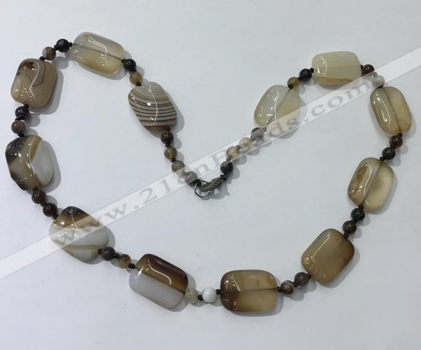 CGN231 22 inches 6mm round & 18*25mm rectangle agate necklaces