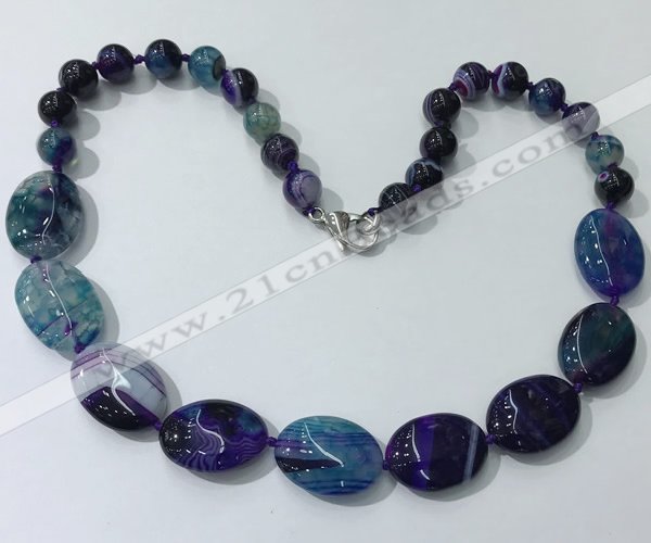 CGN255 20.5 inches 8mm round & 18*25mm oval agate necklaces