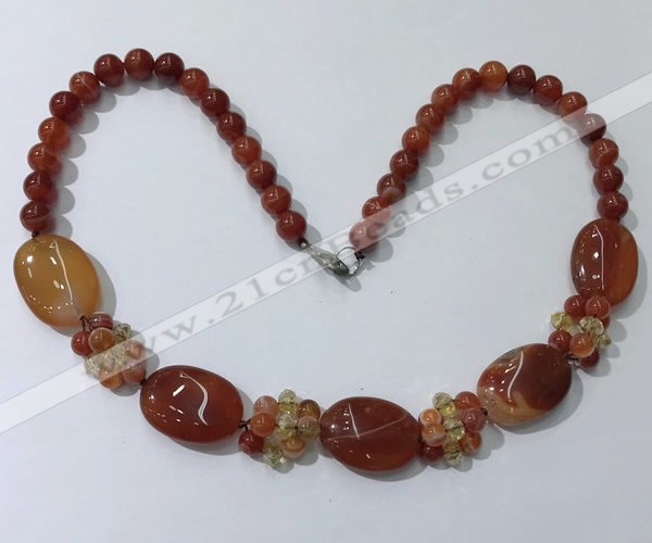 CGN275 18.5 inches 8mm round & 18*25mm oval agate beaded necklaces