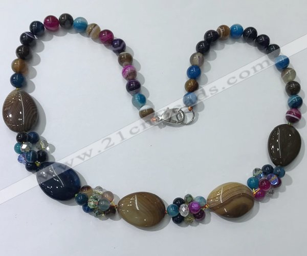 CGN281 18.5 inches 8mm round & 18*25mm flat teardrop agate beaded necklaces