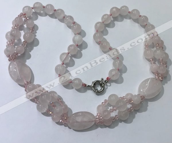 CGN290 24.5 inches chinese crystal & rose quartz beaded necklaces