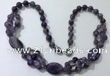 CGN291 24.5 inches chinese crystal & amethyst beaded necklaces