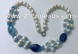 CGN297 24.5 inches freshwater pearl & agate beaded necklaces