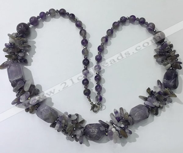 CGN301 27.5 inches chinese crystal & amethyst beaded necklaces