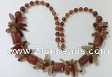 CGN306 27.5 inches chinese crystal & red agate beaded necklaces