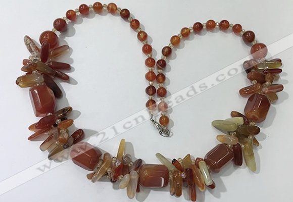 CGN306 27.5 inches chinese crystal & red agate beaded necklaces