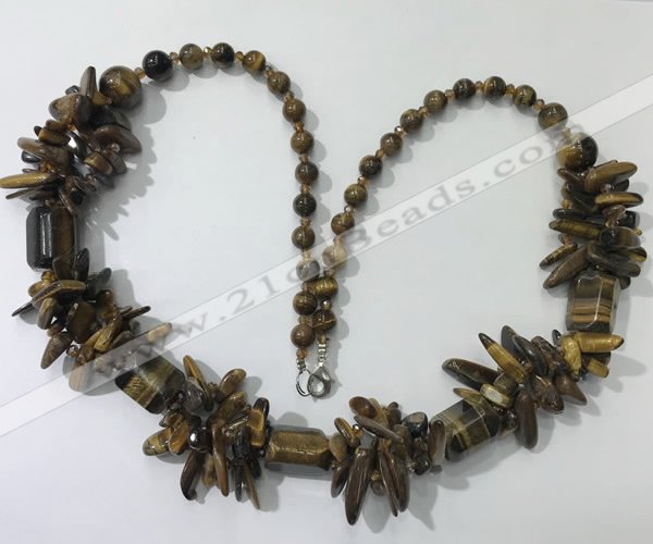 CGN308 27.5 inches chinese crystal & yellow tiger eye beaded necklaces