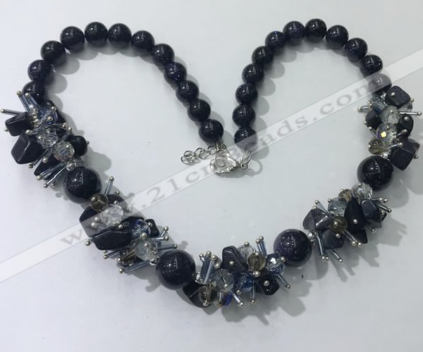 CGN360 19.5 inches chinese crystal & blue goldstone beaded necklaces