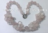 CGN370 19.5 inches round & chips rose quartz beaded necklaces