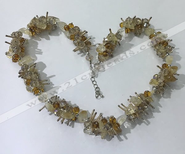 CGN402 19.5 inches chinese crystal & citrine chips beaded necklaces