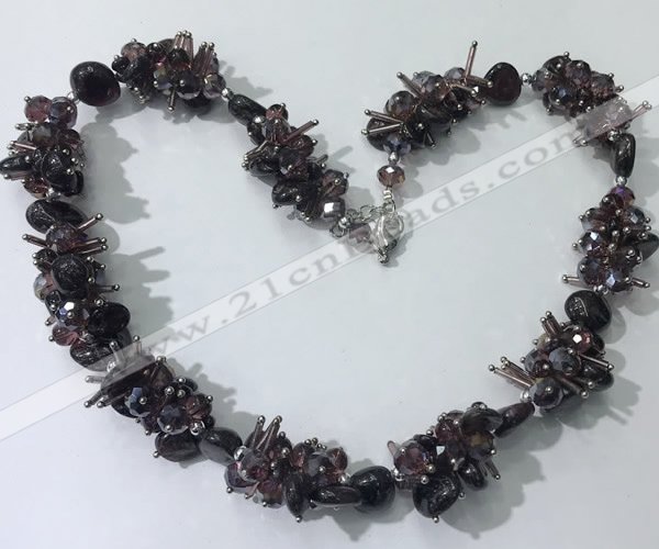 CGN407 19.5 inches chinese crystal & garnet chips beaded necklaces