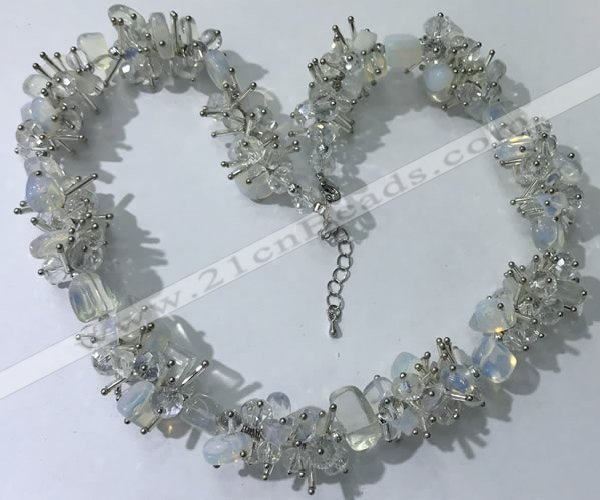 CGN408 19.5 inches chinese crystal & opal chips beaded necklaces