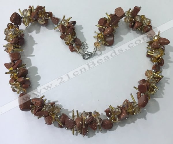 CGN411 19.5 inches chinese crystal & goldstone chips beaded necklaces