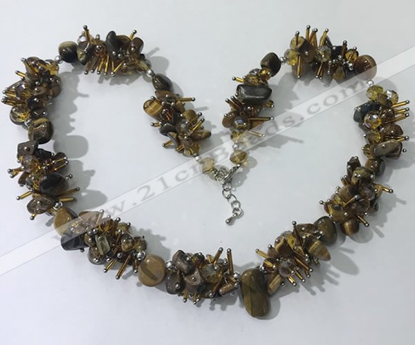 CGN416 19.5 inches chinese crystal & yellow tiger eye chips beaded necklace