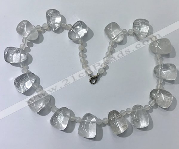 CGN440 21.5 inches freeform white crystal gemstone beaded necklaces