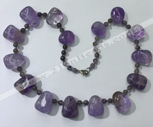 CGN441 21.5 inches freeform amethyst gemstone beaded necklaces