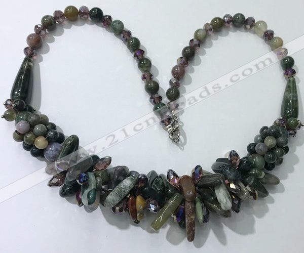 CGN467 22 inches chinese crystal & Indian agate beaded necklaces