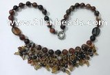 CGN476 21.5 inches chinese crystal & striped agate beaded necklaces