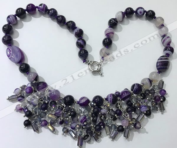 CGN478 21.5 inches chinese crystal & striped agate beaded necklaces