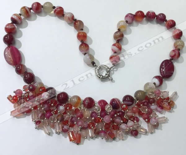 CGN479 21.5 inches chinese crystal & striped agate beaded necklaces