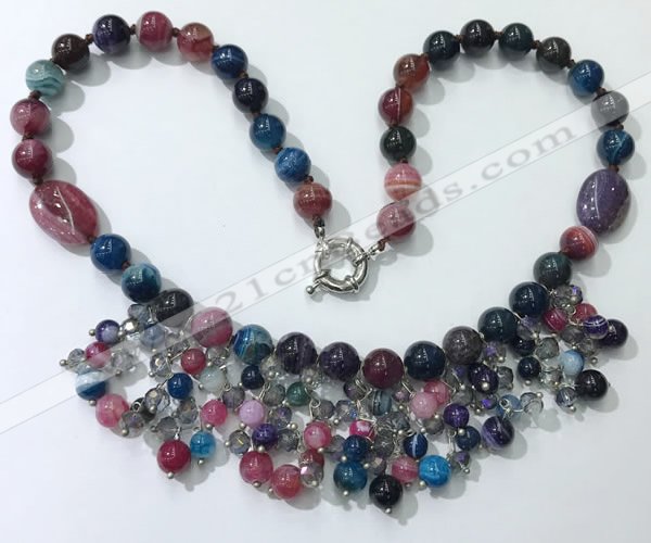 CGN486 21.5 inches chinese crystal & striped agate beaded necklaces