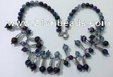 CGN498 21 inches chinese crystal & striped agate beaded necklaces