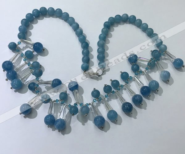 CGN502 21 inches chinese crystal & blue sponge quartz beaded necklaces