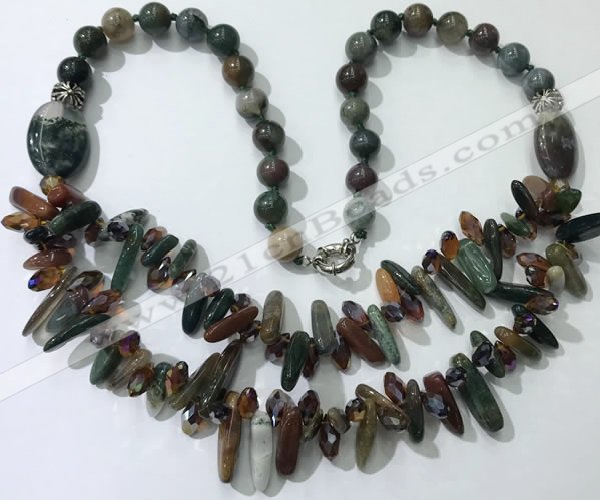 CGN522 23.5 inches chinese crystal & Indian agate beaded necklaces