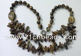 CGN523 23.5 inches chinese crystal & yellow tiger eye beaded necklaces