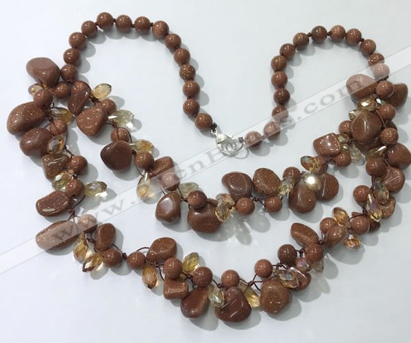 CGN532 19.5 inches chinese crystal & goldstone beaded necklaces