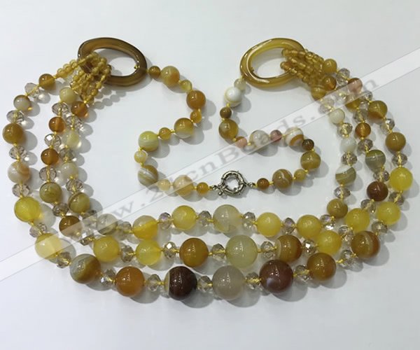 CGN612 24 inches chinese crystal & striped agate beaded necklaces