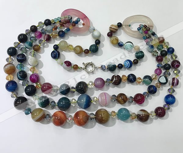 CGN614 24 inches chinese crystal & striped agate beaded necklaces