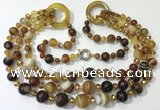 CGN621 24 inches chinese crystal & striped agate beaded necklaces