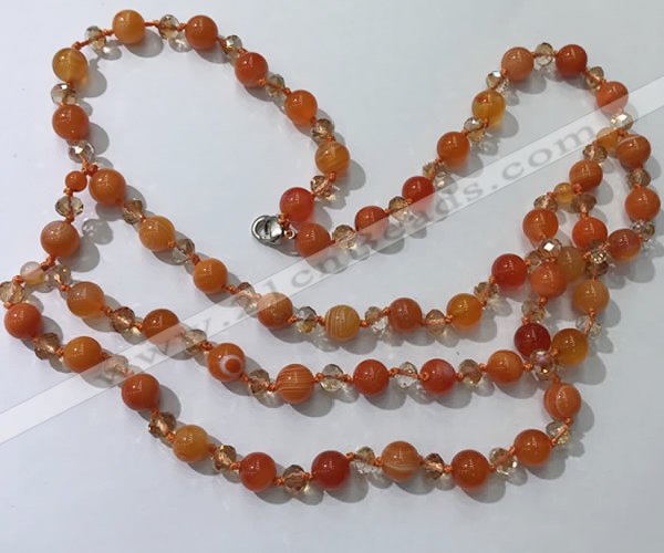 CGN654 22 inches chinese crystal & striped agate beaded necklaces