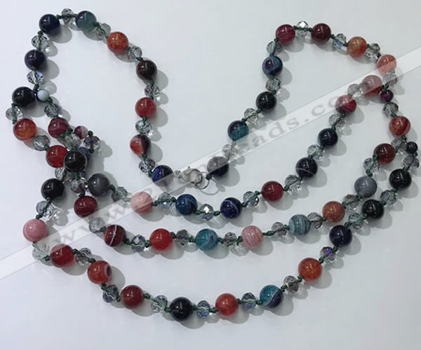 CGN661 22 inches chinese crystal & striped agate beaded necklaces