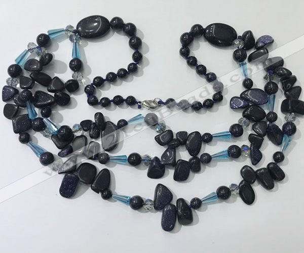 CGN683 23.5 inches chinese crystal & blue goldstone beaded necklaces