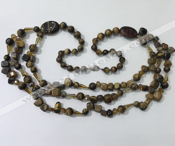 CGN686 23.5 inches chinese crystal & yellow tiger eye beaded necklaces