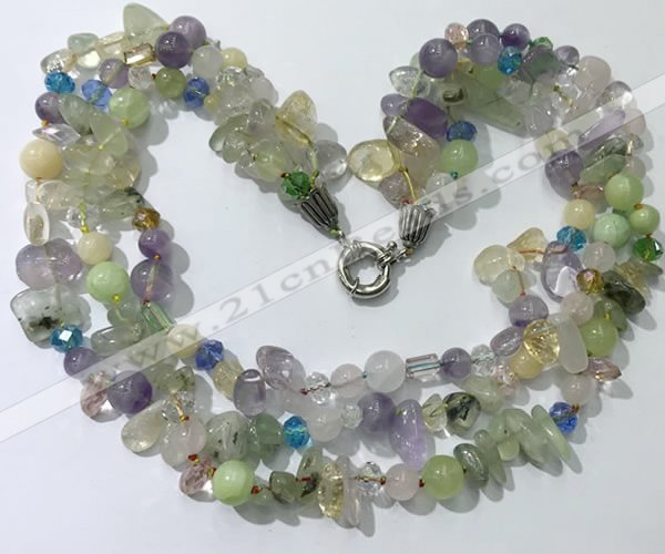 CGN711 22 inches fashion 3 rows mixed gemstone beaded necklaces