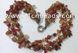 CGN712 22 inches fashion 3 rows red agate beaded necklaces