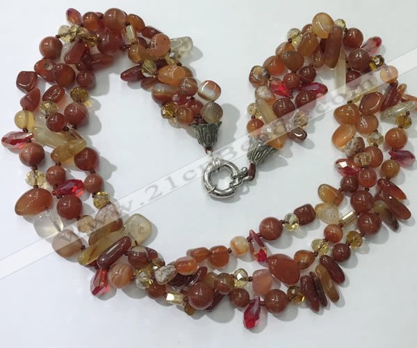 CGN712 22 inches fashion 3 rows red agate beaded necklaces