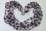 CGN734 19.5 inches stylish 6 rows amethyst & rose quartz chips necklaces