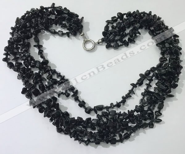 CGN738 19.5 inches stylish 6 rows black agate chips necklaces