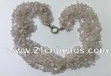 CGN746 19.5 inches stylish 8 rows rose quartz chips necklaces