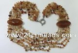 CGN762 20 inches stylish 6 rows red agate chips necklaces