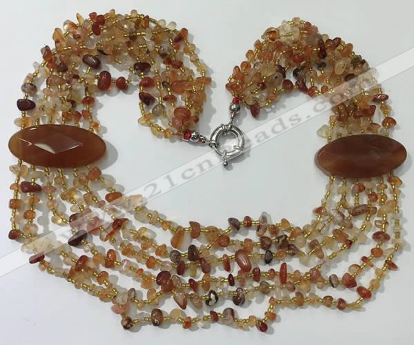 CGN762 20 inches stylish 6 rows red agate chips necklaces