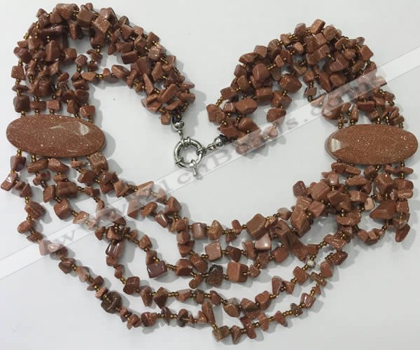 CGN766 20 inches stylish 6 rows goldstone chips necklaces