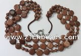 CGN800 23.5 inches stylish 3 rows round & coin goldstone necklaces