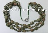 CGN802 23.5 inches stylish 3 rows round & oval unakite necklaces