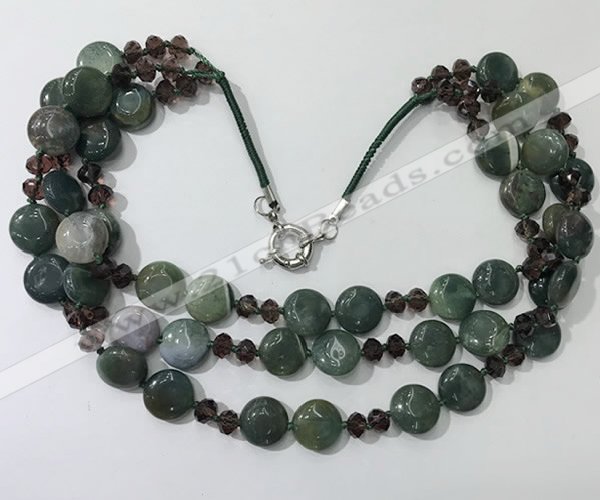 CGN807 23.5 inches 3 rows chinese crystal & Indian agate necklaces